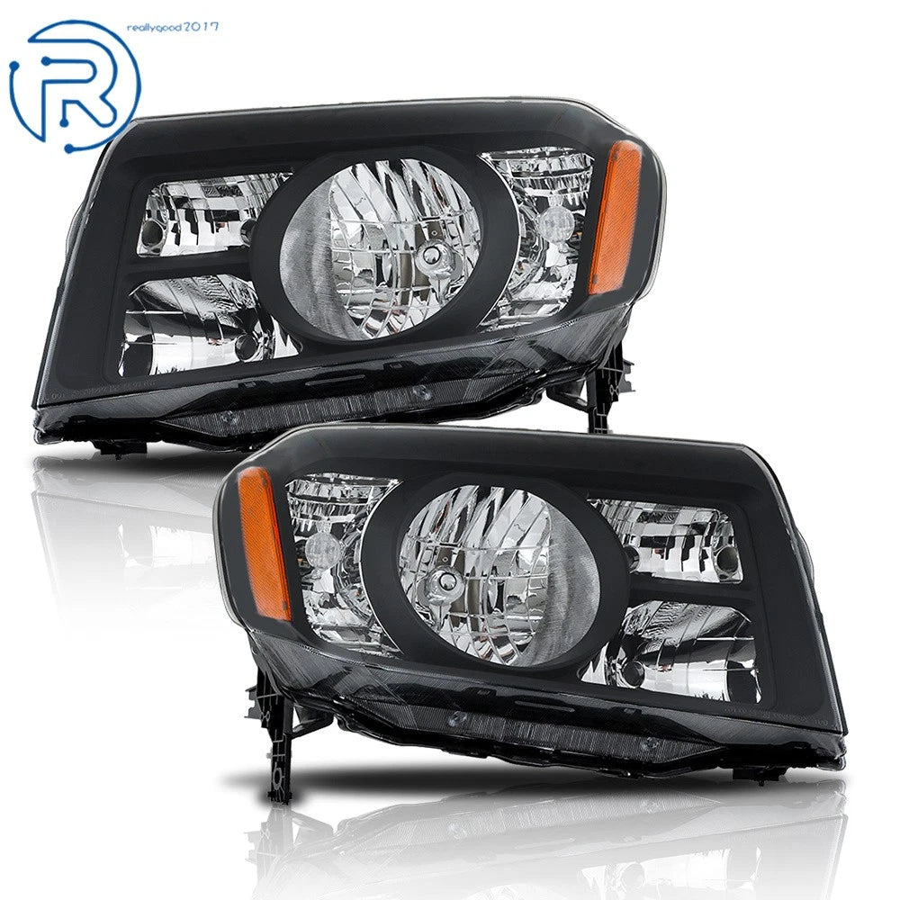 Set of 2 Halogen Black Housing Headlights for Honda Pilot (2009-2011)