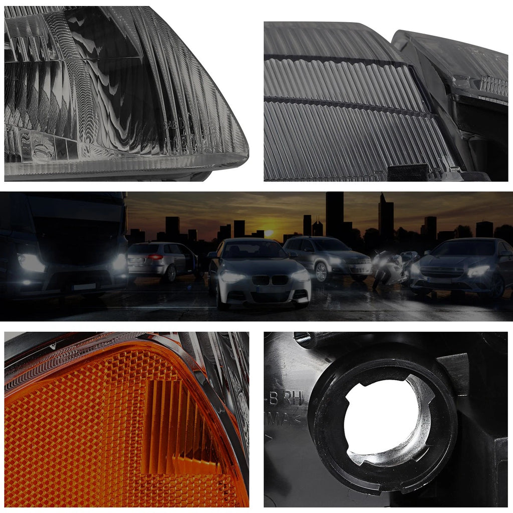 Direct Replacement Headlight for Mazda 626 (1998–1999) Smoked Housing Amber Side