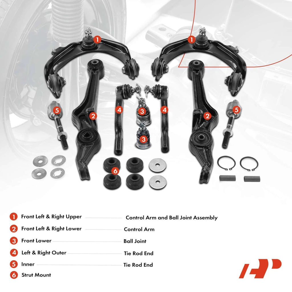Set of 12 Front Control Arm Tie Rod Ends for Honda Accord (1998–2002)