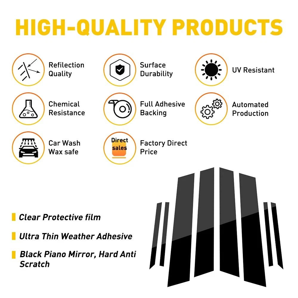 Set of 8 Black Pillar Post Covers for Honda Civic (2012-2015)