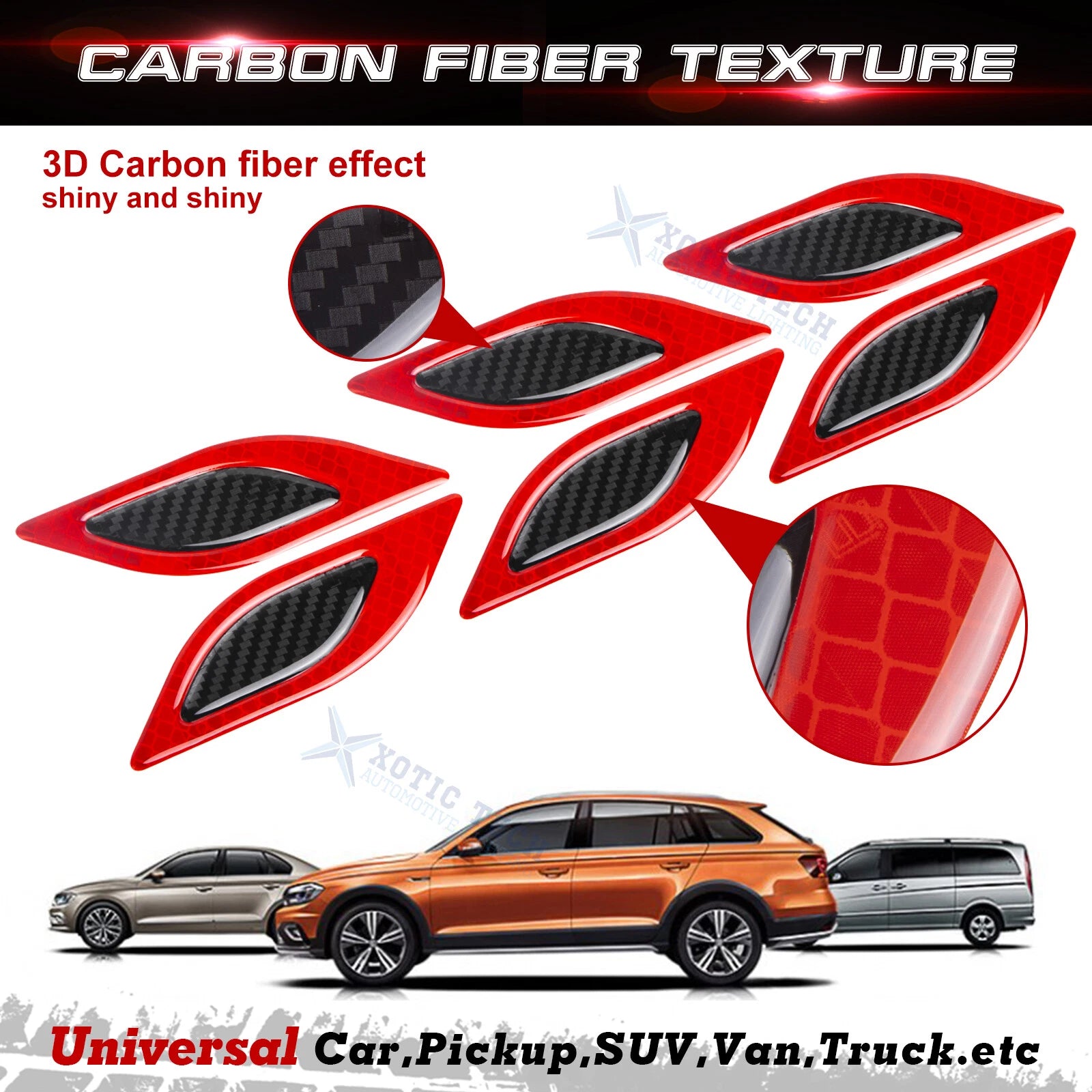 Red 3D Carbon Fiber Night Reflect Car Vent Edge Bumper Decal (---)