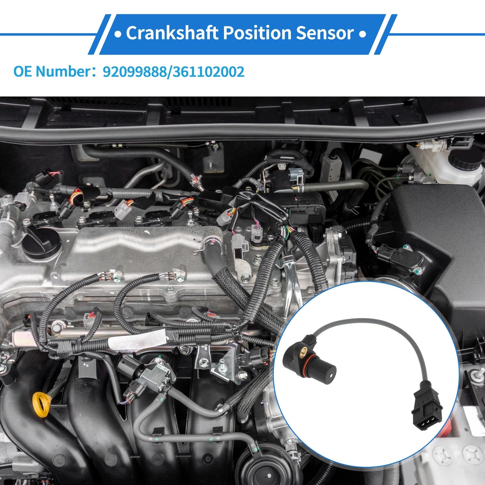 Crankshaft Position Sensor for Buick Sail 1.6L (No. 92099888) 1 Pc Black