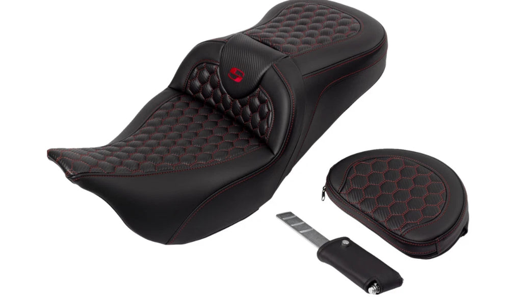 Saddlemen Roadsofa Seat Backrest for Harley Touring (2008–2023) Red Honeycomb