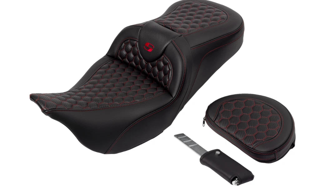 Saddlemen Roadsofa Seat Backrest for Harley Touring (2008–2023) Red Honeycomb