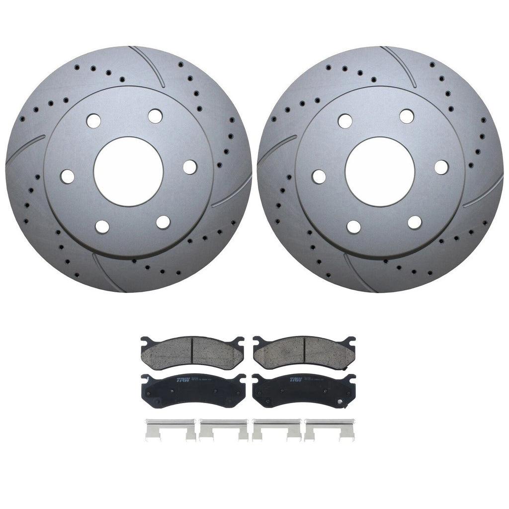 Front Brake Kit 305mm Drilled Rotors TRW Ceramic Pads for Cadillac Chevrolet GMC