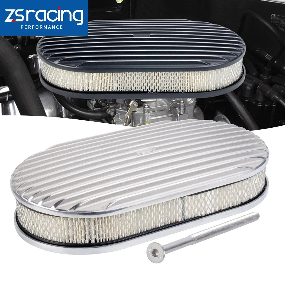 15" Oval Full Finned Air Cleaner for SBC BBC Chevy Ford (5-1/8 Carb Neck)