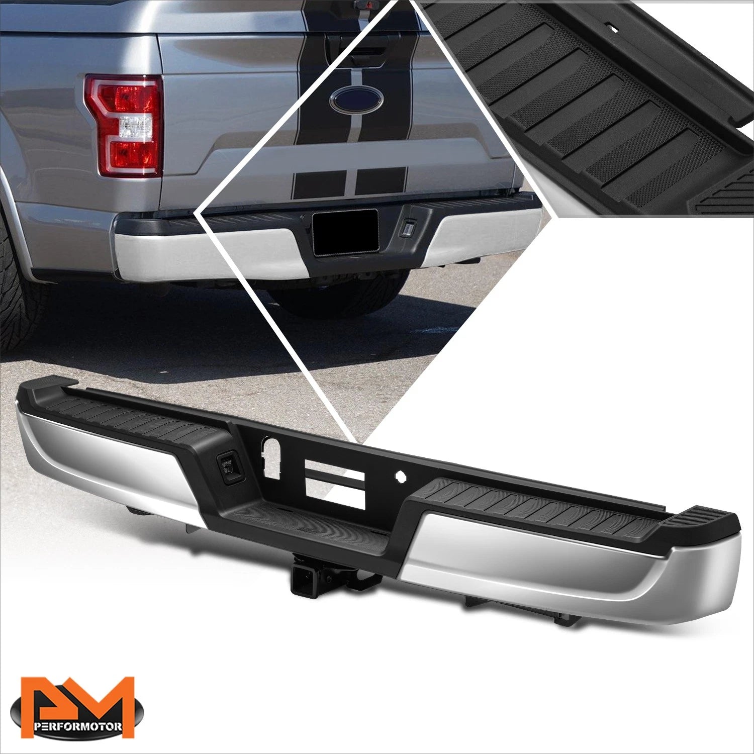 Rear Bumper Assembly for Ford F-150 (2021–2023) Chrome w/o Sensor Holes & Tow Package