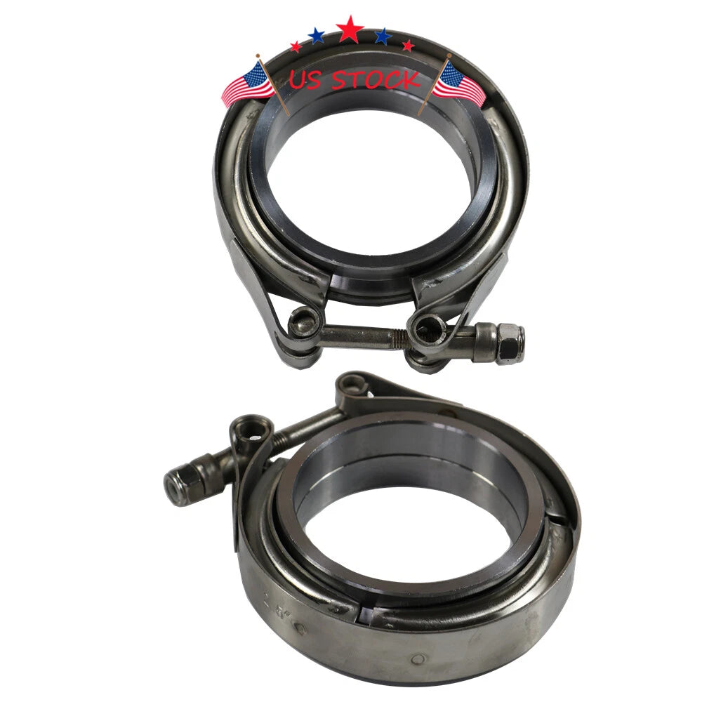 2X V-Band Flange & Clamp Kit for Turbo Exhaust Downpipes (Fits Various Models)