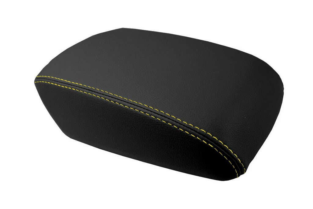 Leather Console Lid Armrest Cover for Ford Focus (2012–2018) Black Yellow Stitch