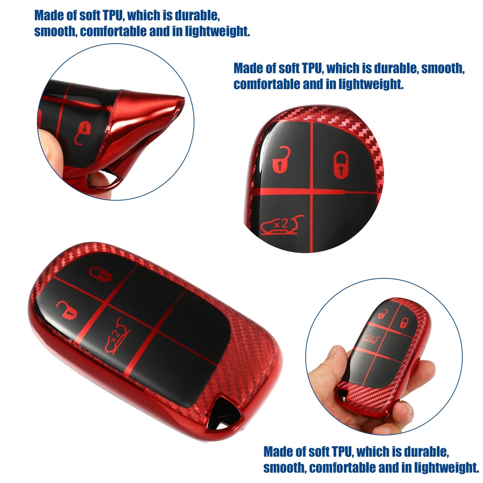 TPU 3 Button Keyless Entry Remote Cover for Dodge Charger Hellcat (2019–2023) Red