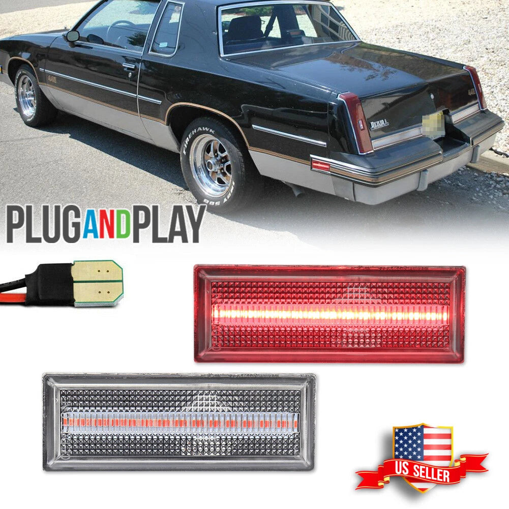 2X Clear Lens Red LED Rear Side Marker Lights for Oldsmobile Cutlass (1981–1988)