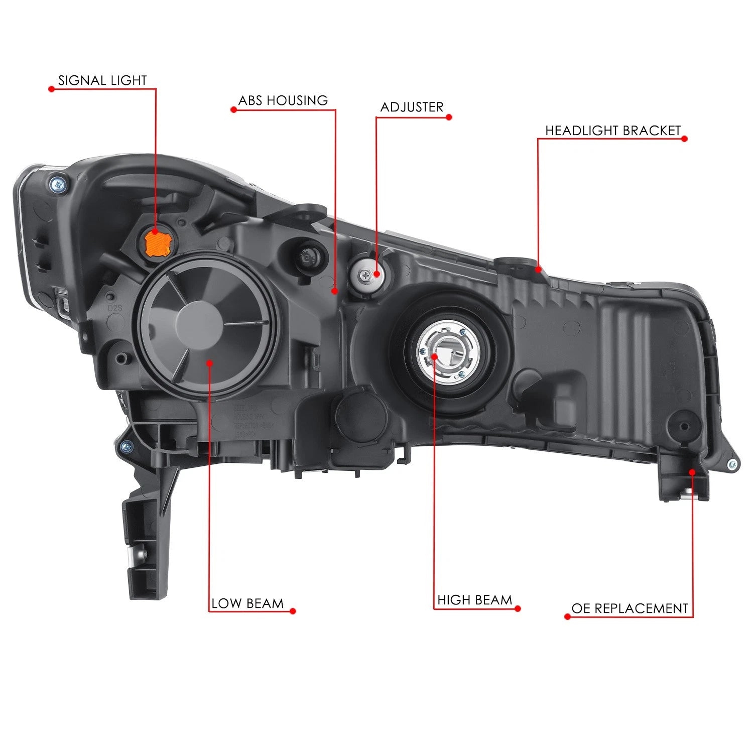 Projector Headlight for Acura TL (2012–2014) - Left Side, Black Housing