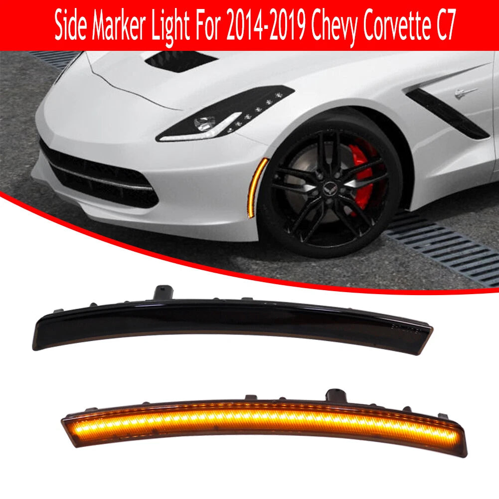 2X Smoke Lens Amber LED Front Side Marker Light for Chevy Corvette C7 (2014–2019)
