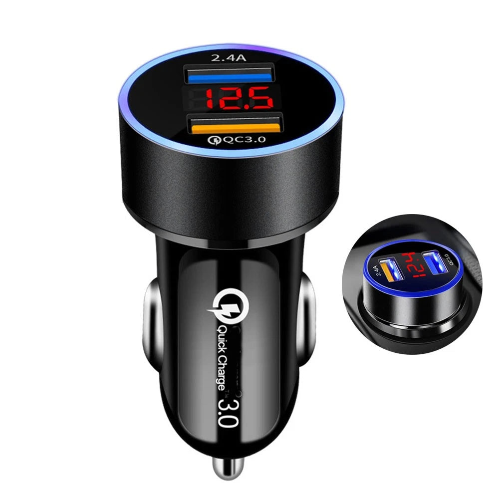 Dual USB Charger Cigarette Lighter Socket with LED Display QC3.0 for Universal Use