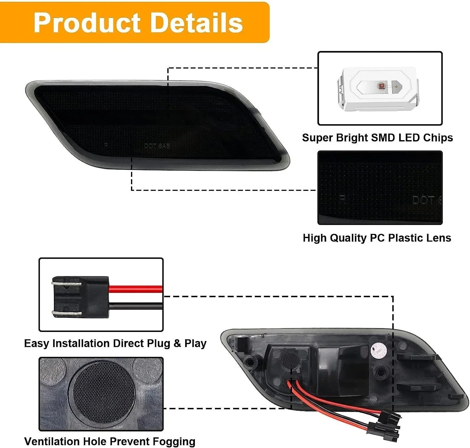 Amber LED Side Marker Light / Pair / for Mercedes E-Class W207/C207 (2010–2013)