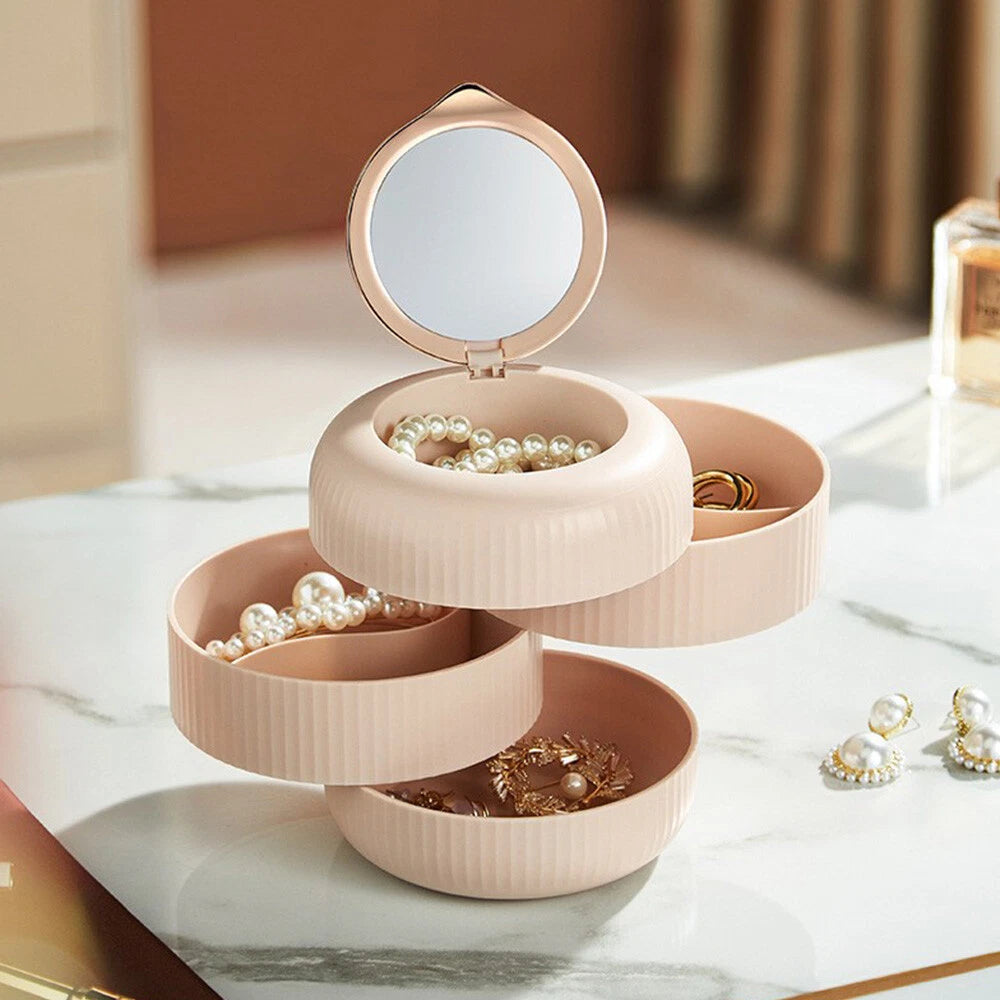 Jewelry Organizer Travel Case for Rings Bracelets - 4 Layer Rotating Storage