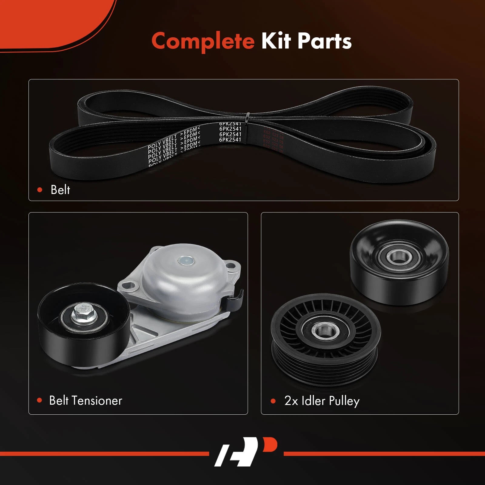 Set of 4 Serpentine Belt Drive Components for Ford F-450 F-550 (2008–2019)