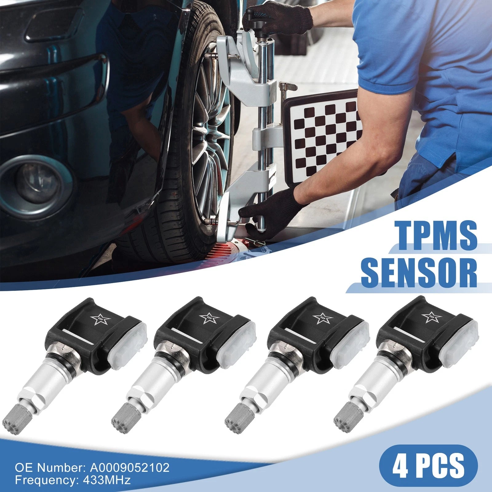 Set of 4 Tire Pressure Monitoring System Sensors for Mercedes-Benz (A0009052102)