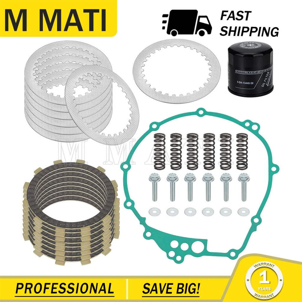Clutch Friction Plates Kit & Oil Filter for Yamaha YZF-R6 R6S FZ6 (2003–2009)