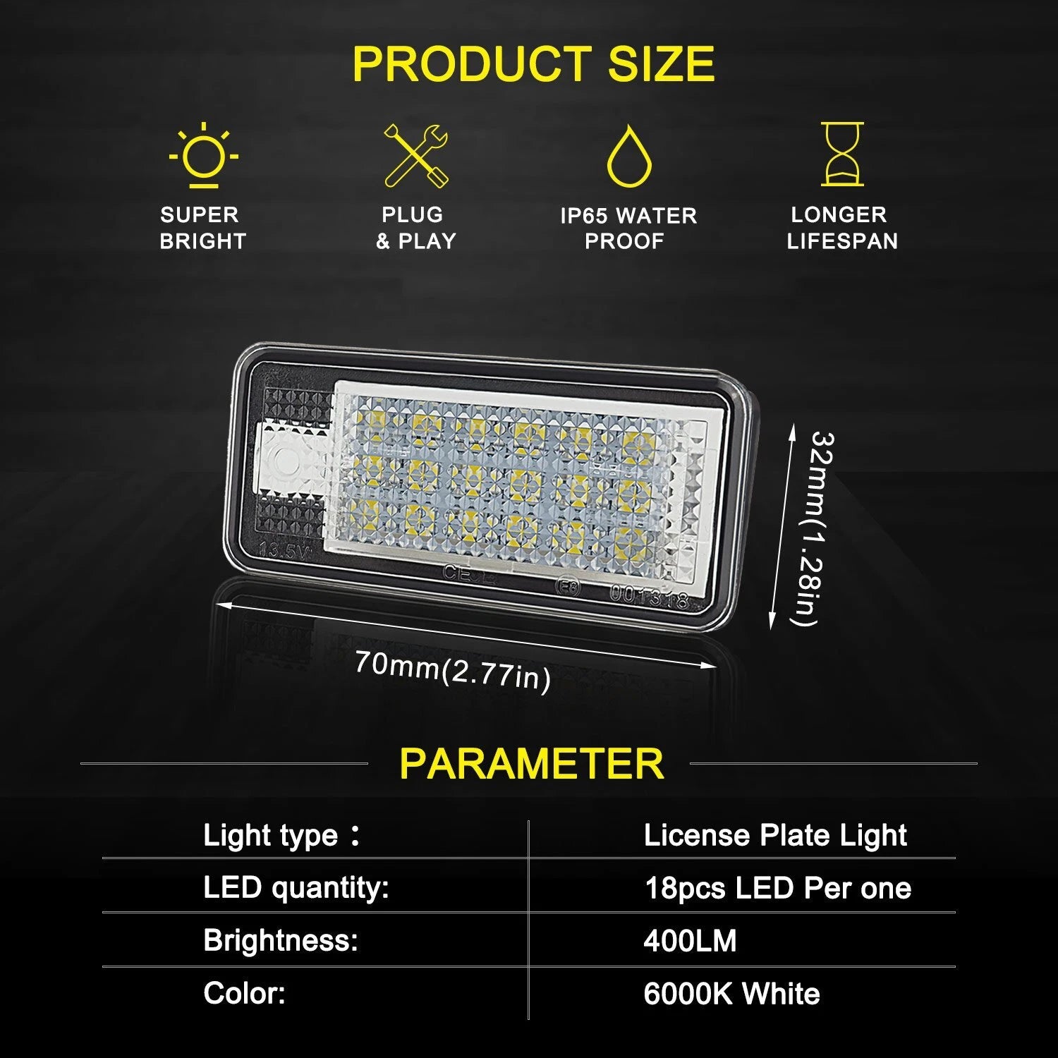 2X Canbus Xenon White LED License Plate Light for Audi Q7 A3 A4 A6 (2006–2020)