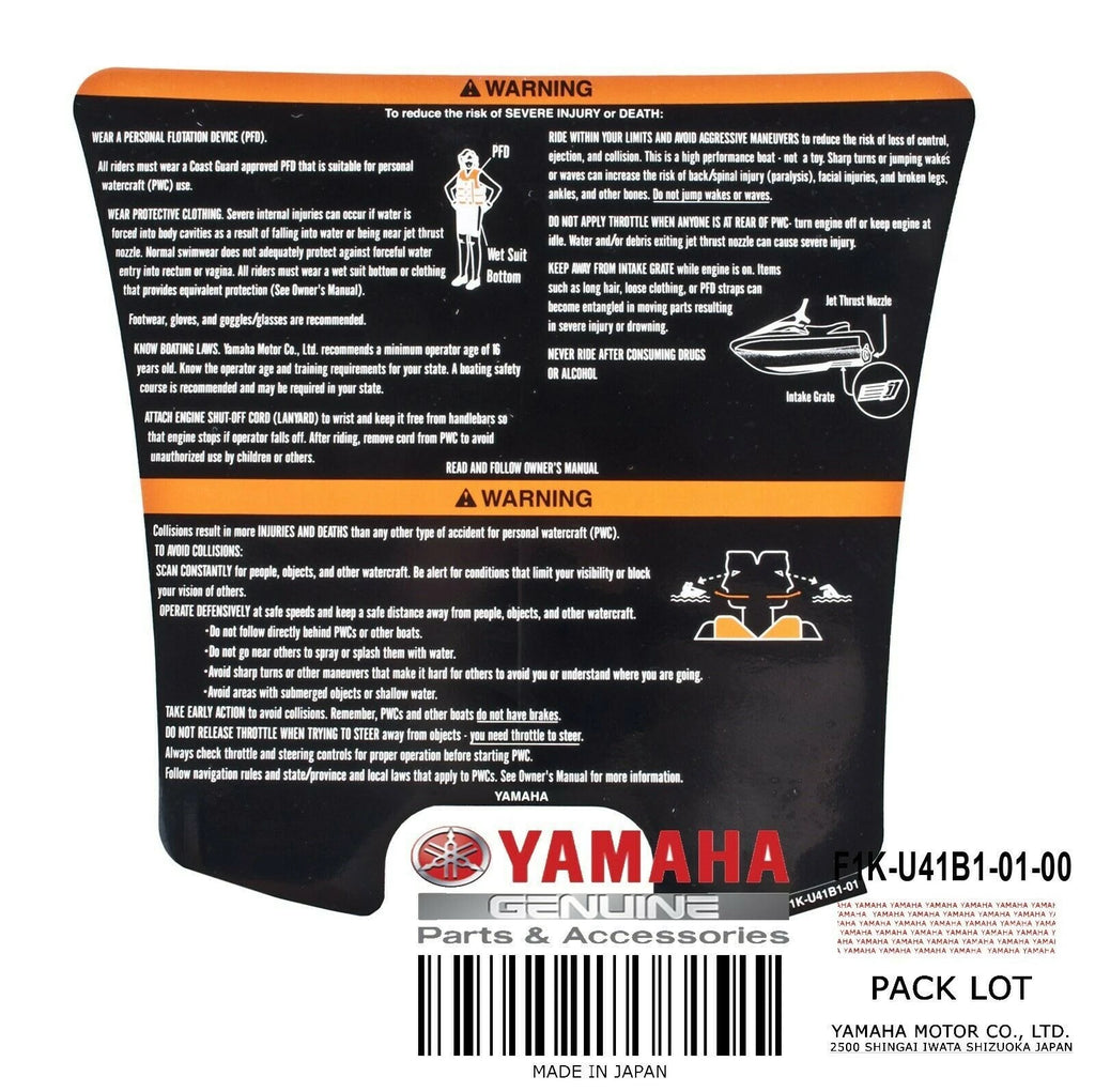 Glovebox Decal Warning for Yamaha VX VX110 (2005–2009) F1K-U41B1-01-00