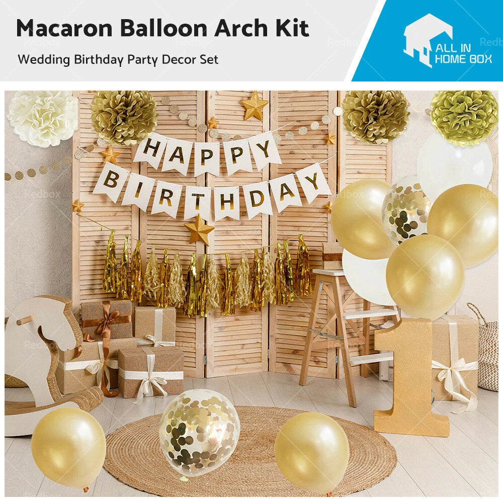 Gold White Balloon Garland Arch for Birthday Wedding Party Decor