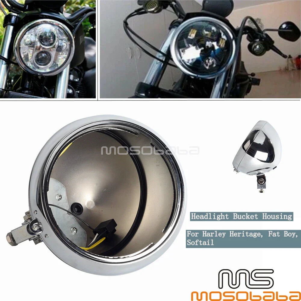 7'' Motorcycle Headlight Chrome Housing for Harley Softail (1986-2014)