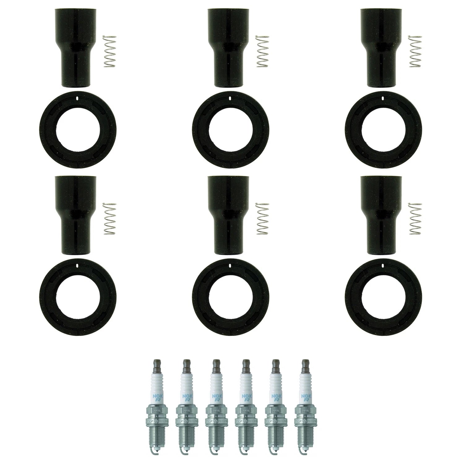 Set of 6 NGK Laser Platinum Spark Plugs & Coil Boots for Camry Highlander RX300 (1997–2006)