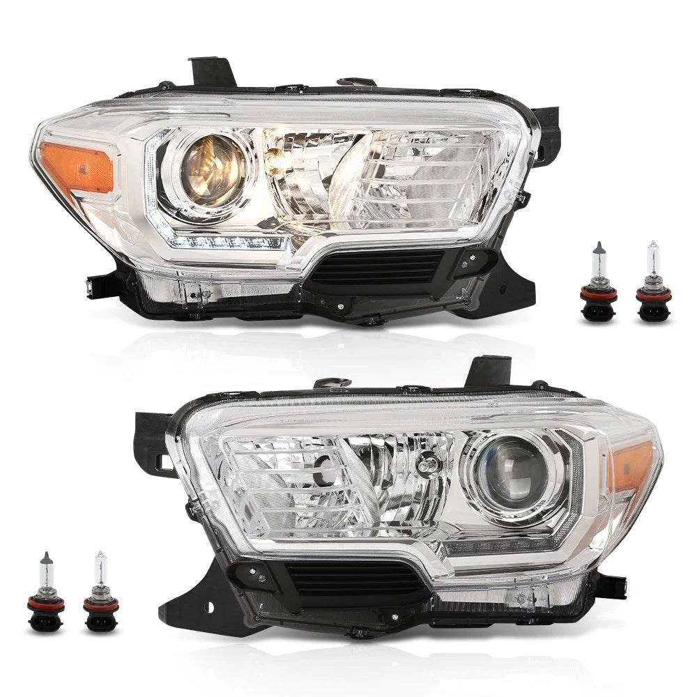 LED DRL Chrome Halogen Headlights for Toyota Tacoma (2016–2022)