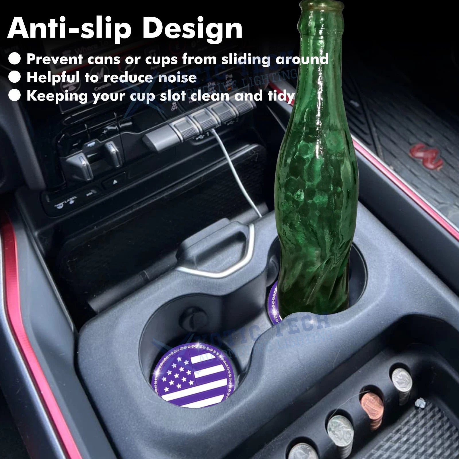 2.75" Flexible PVC Rhinestone Cup Coasters for Patriotic Decor (2-Pack)