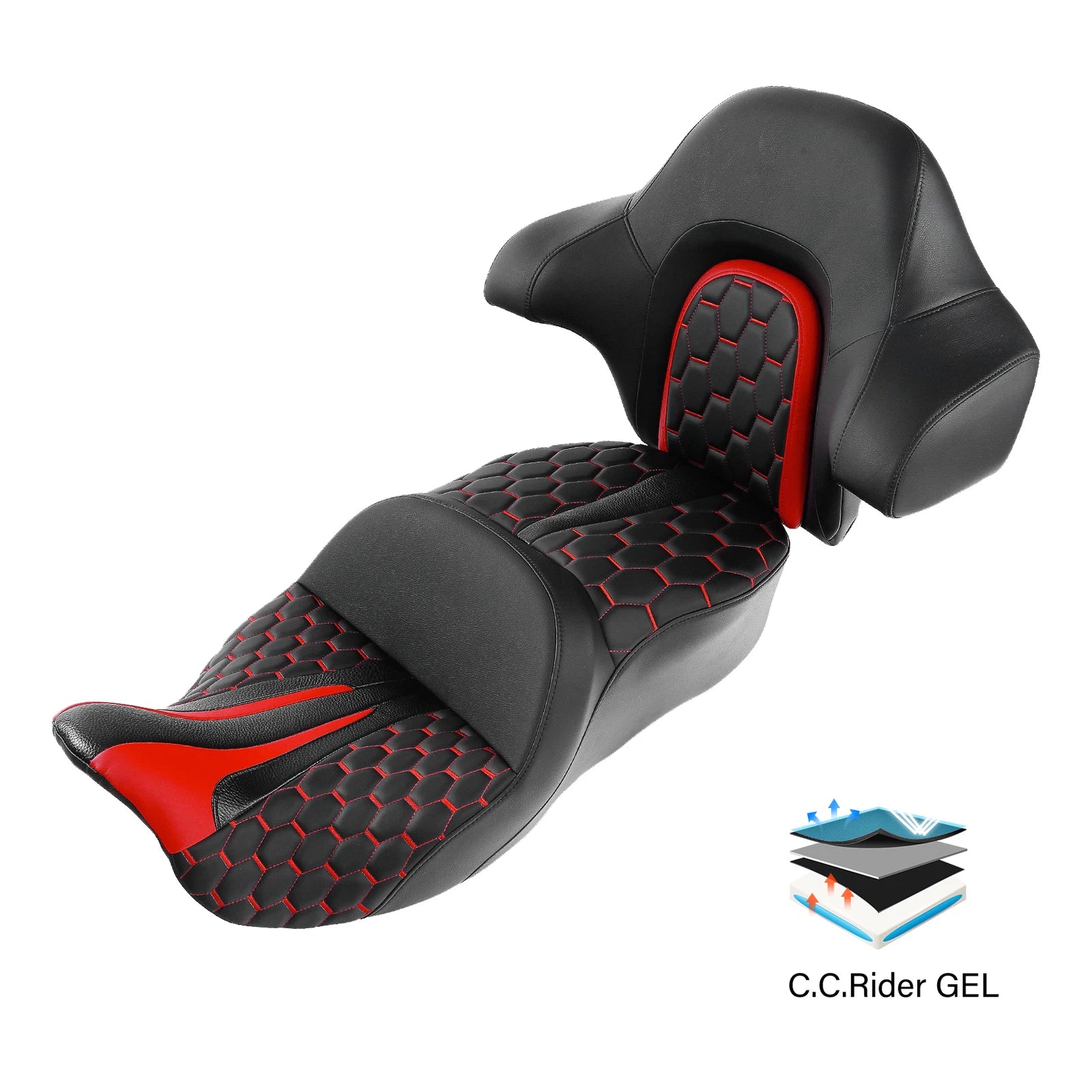 Gel Seat Backrest Pad for Harley Touring Glide (2014–2023) Black Red