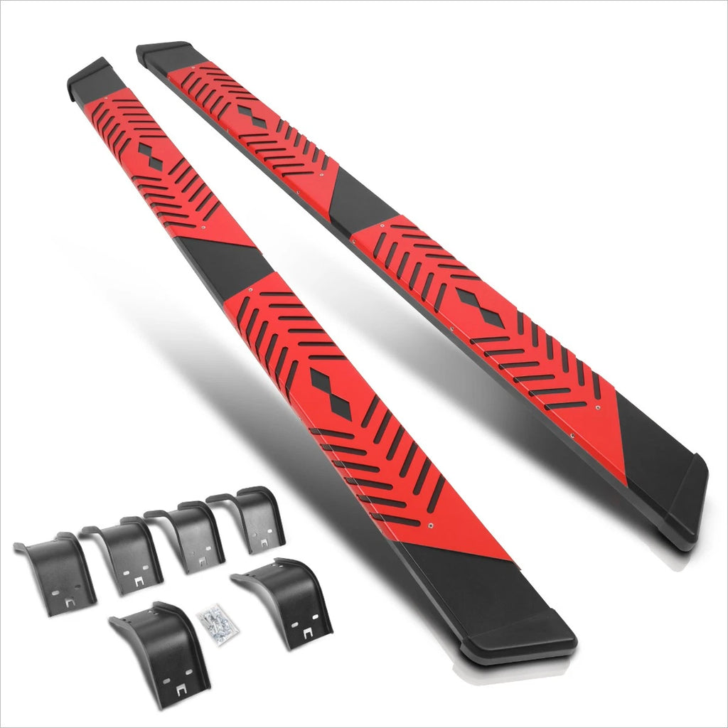 Set of 2 Black Running Boards w/Red Step Pad for Dodge Ram 1500-3500 (2009–2024)