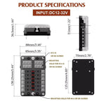 12-Way Blade Fuse Box Holder with LED Indicator for Car Boat (12V 32V)