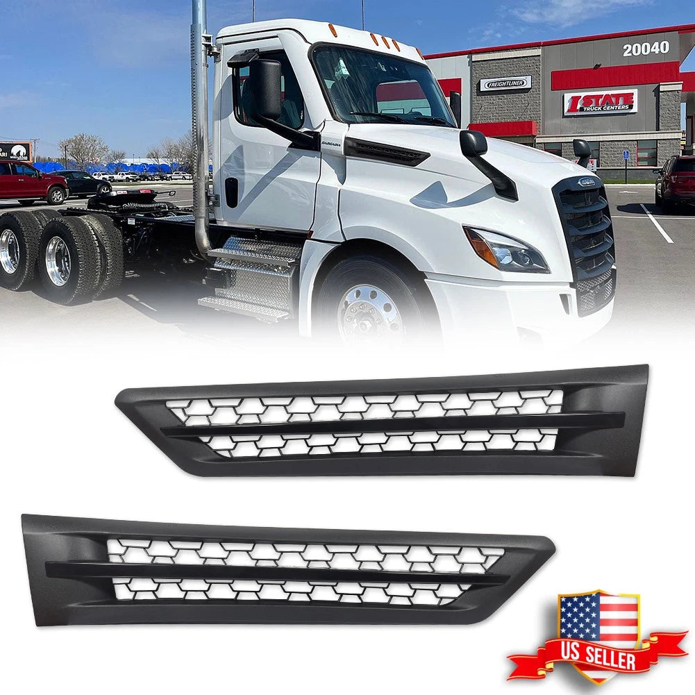 Set of 2 Black Fender Hood Grille Intake Vents for Freightliner Cascadia (2018–2025)