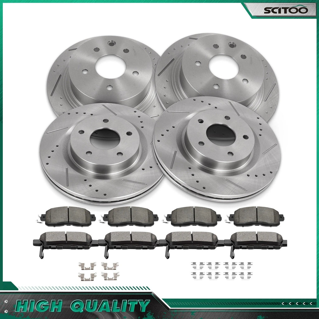 Set of 4 Drilled & Slotted Brake Rotors & Pads for Nissan Altima (2014–2018)