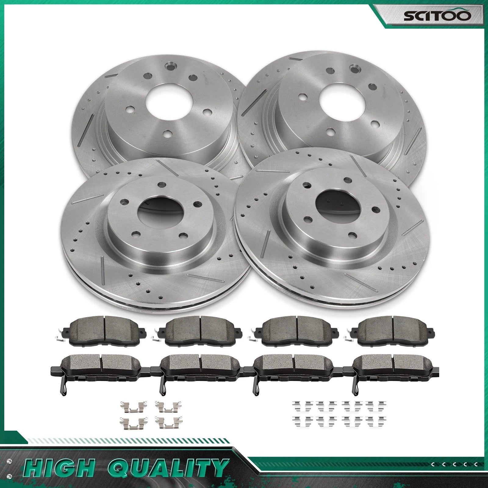 Set of 4 Drilled & Slotted Brake Rotors & Pads for Nissan Altima (2014–2018)