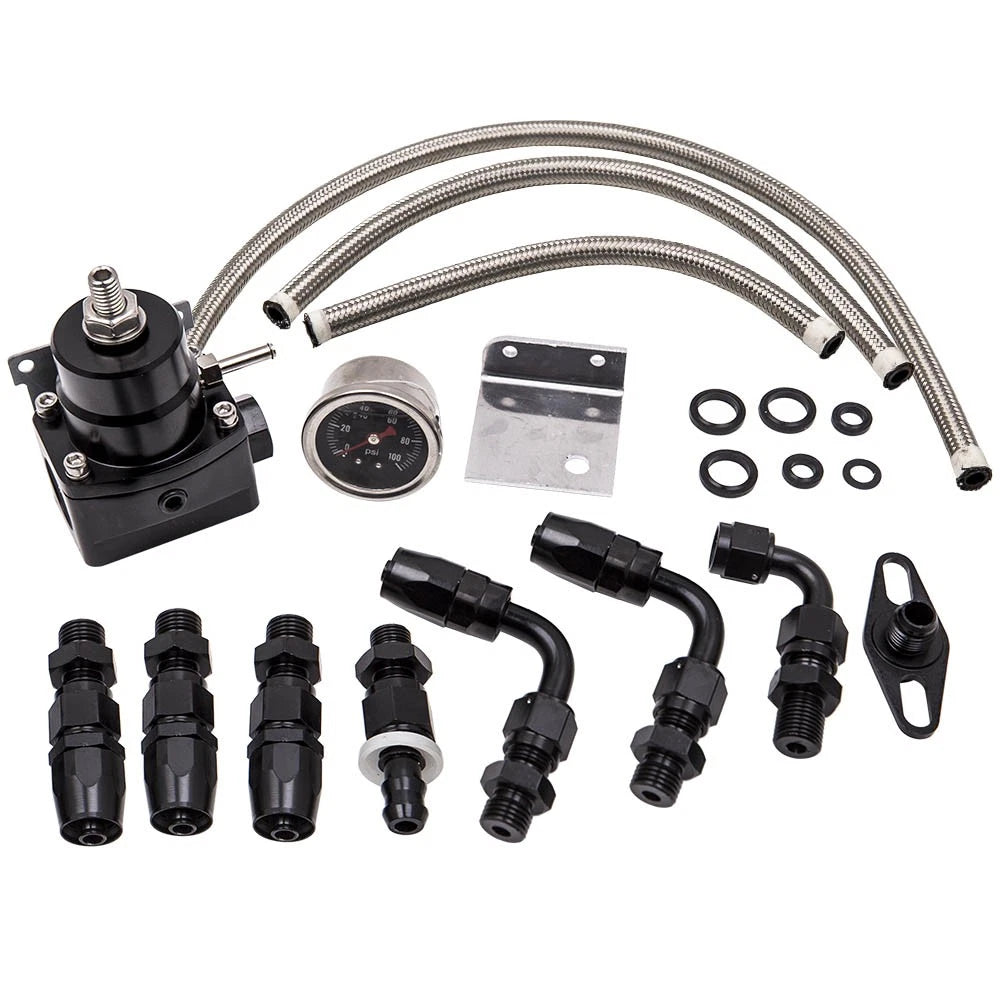Adjustable Fuel Pressure Regulator Kit with 100 PSI Gauge AN6 Fitting for