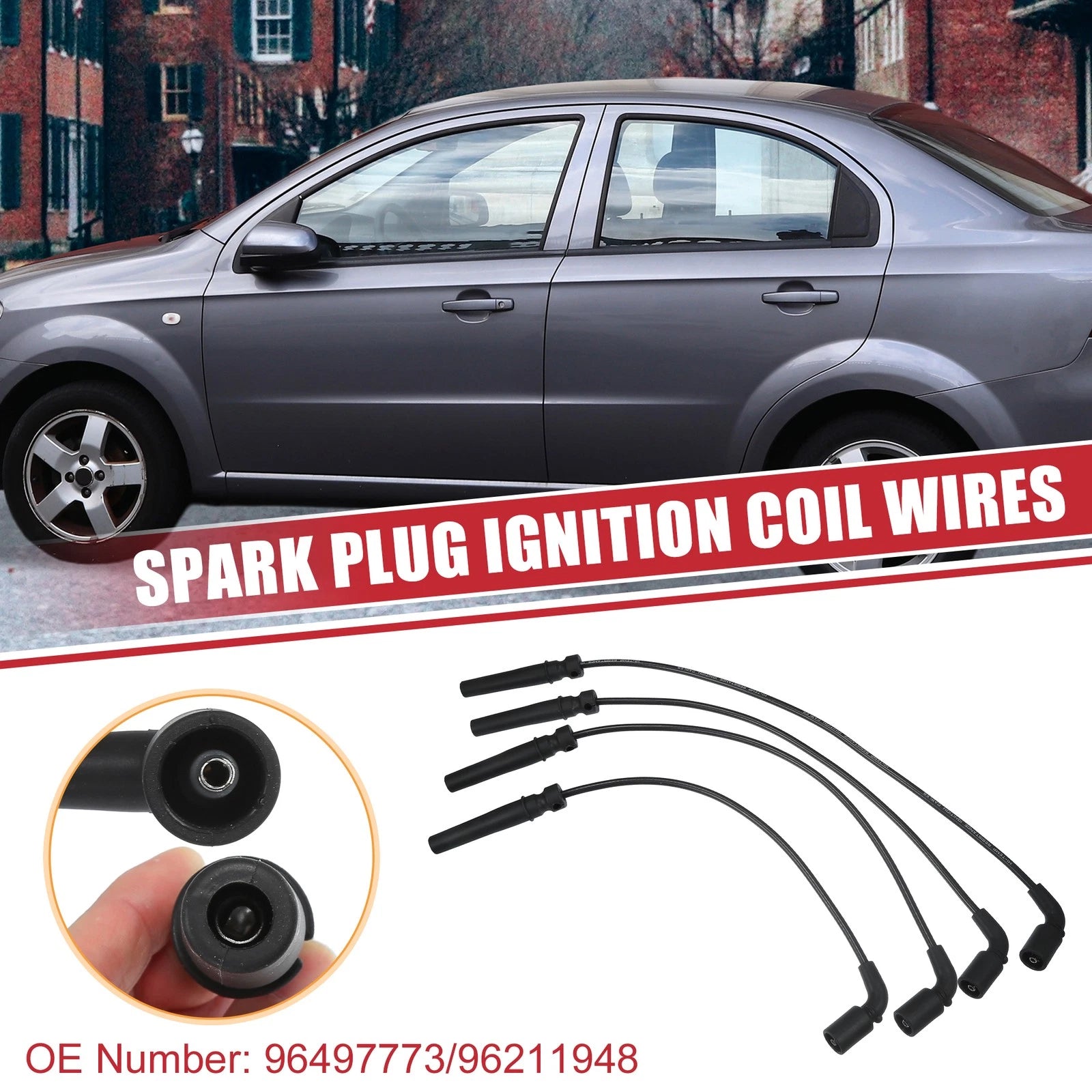 Set of 4 Spark Plug Wires for Chevrolet Aveo/Aveo5 (2004–2011) No. 96497773