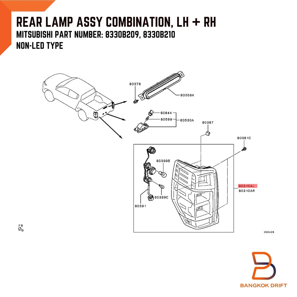LH RH Tail Lamp Rear Light for Mitsubishi Triton L200 MR (2019-2023)