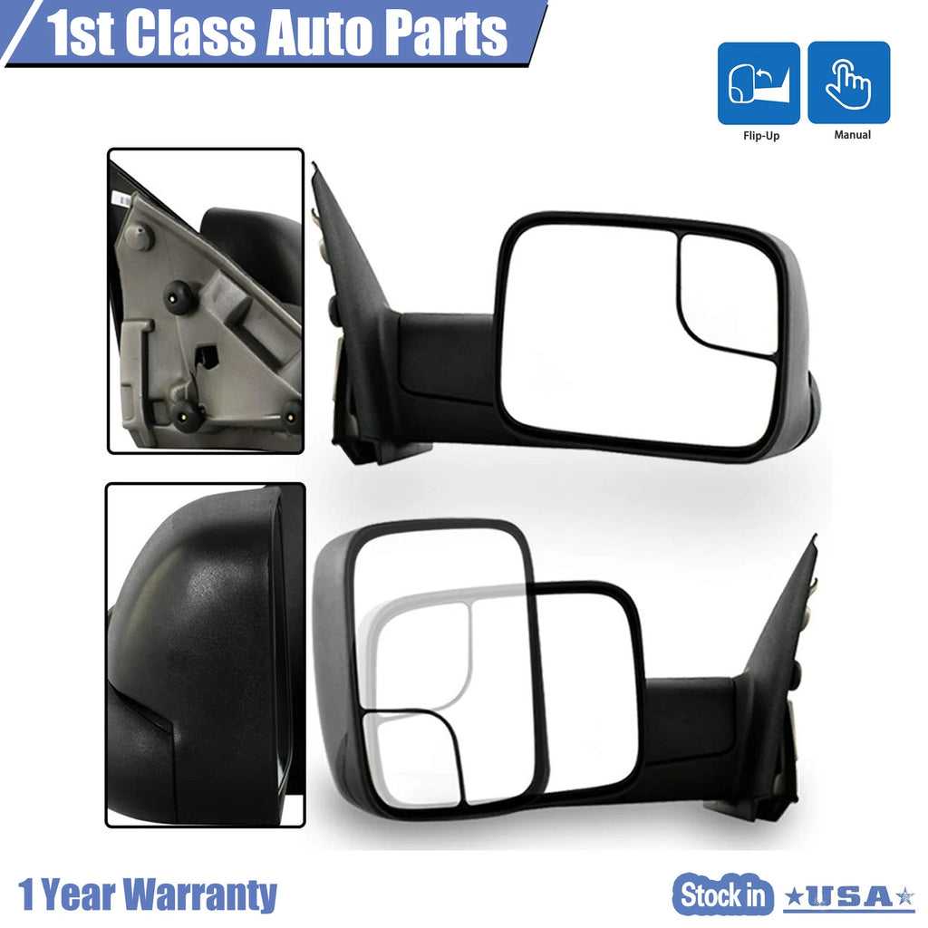 Pair Manual Towing Side View Mirrors for Dodge Ram 2500 3500 (2002–2009)