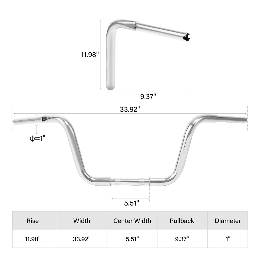 12" Rise Ape Hanger Handlebar for Harley FLST FXST Sportster XL 883 (1986–2023)