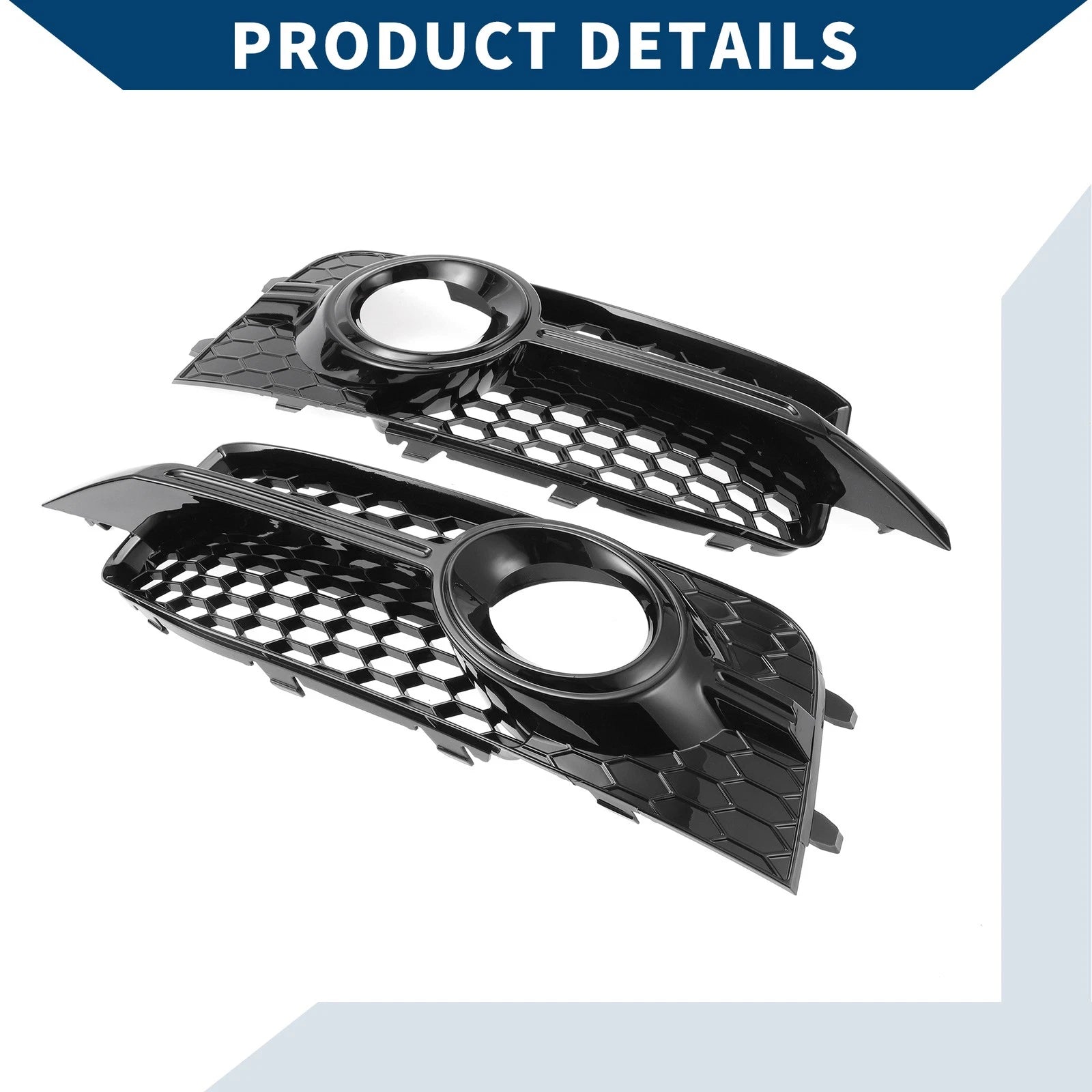 1 Pair Front Fog Light Grill for Audi A1 8X/8XA (No. 8X0807682B) Honeycomb Black