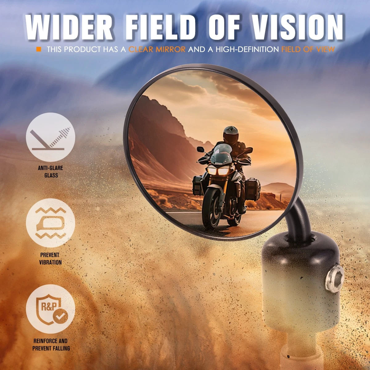Round Side Mirror Bar-end for Naked Bike Cruiser (Universal)