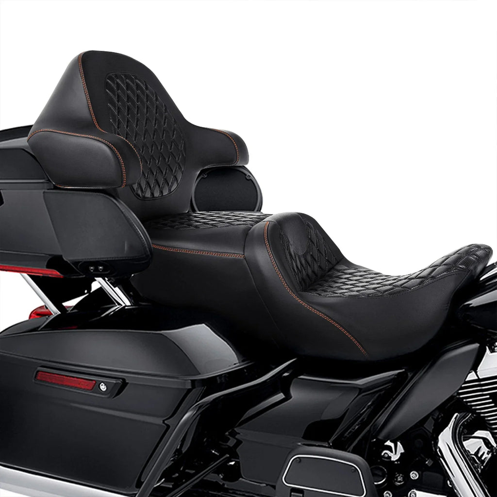 Black 2-Up Driver Passenger Seat Backrest for Harley Touring (2014-2023)
