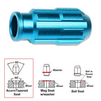 20Pc M12X1.25 Sky Blue JDM Open End Bulge Spline Lug Nuts + Lock Key