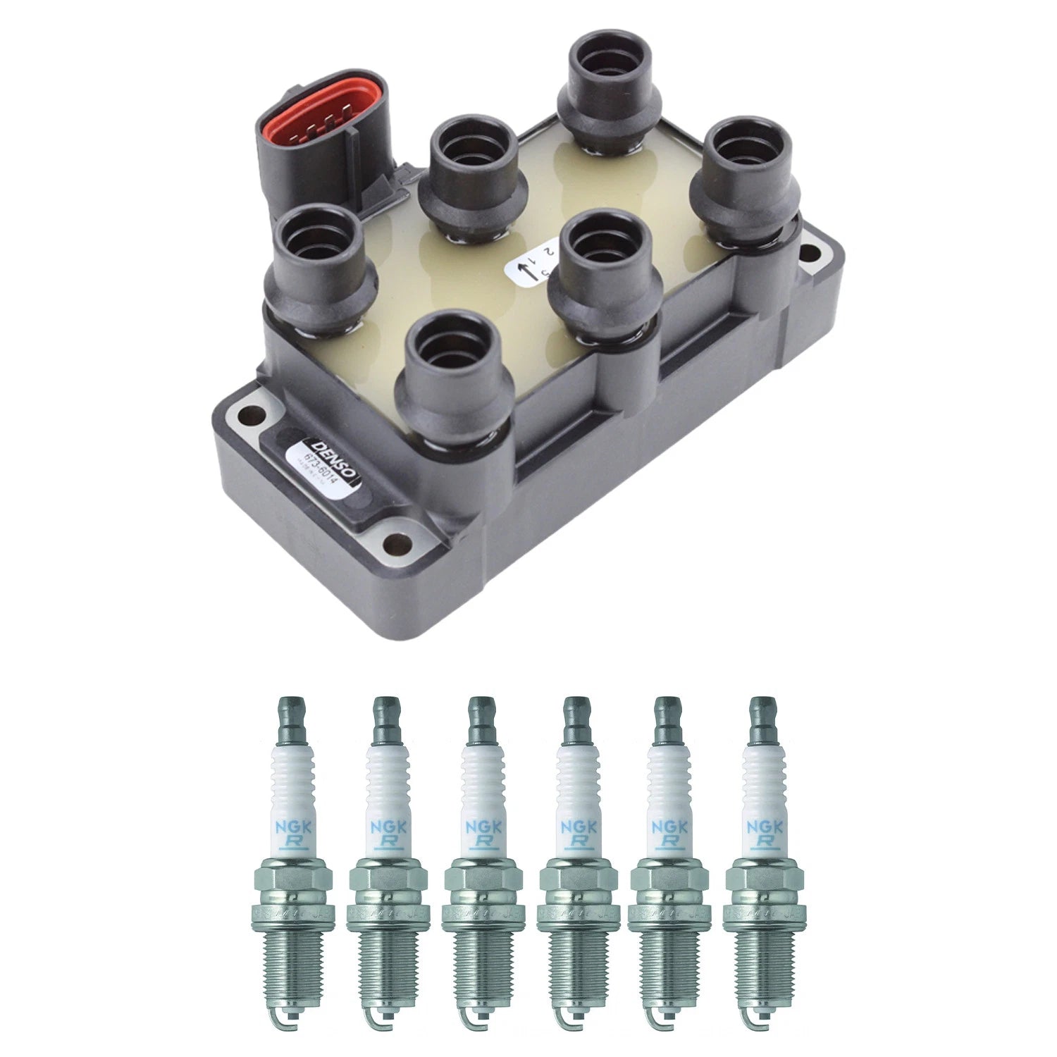 Denso Ignition Coil & 6 NGK Spark Plugs Kit for Ranger Taurus Windstar (V6)