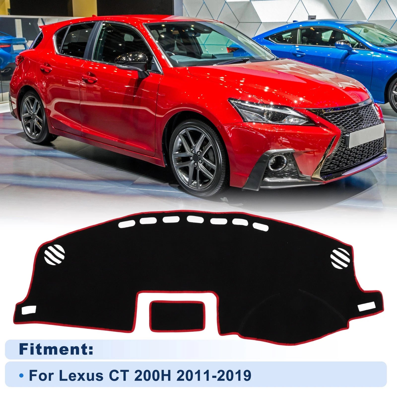 Dash Cover for Lexus CT 200H (2011–2019) Polyester Black Red Edge