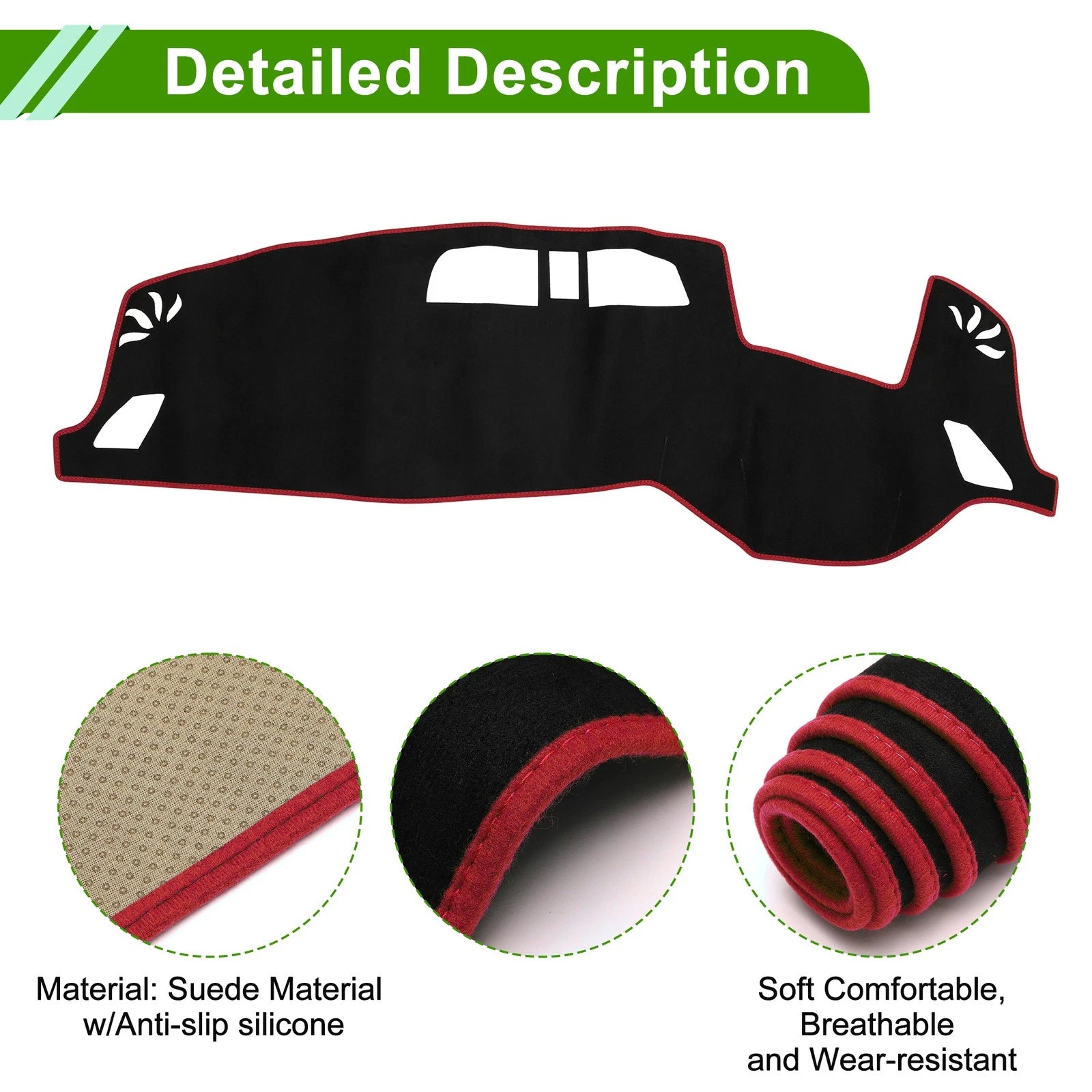 Dashboard Dash Cover Mat for Mitsubishi Outlander 3 PHEV (2016–2023) Black Red