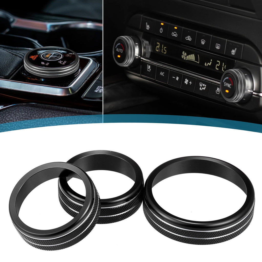 3pcs AC Mode Switch Knob Ring Cover for Nissan Rogue (2021–2022) Black