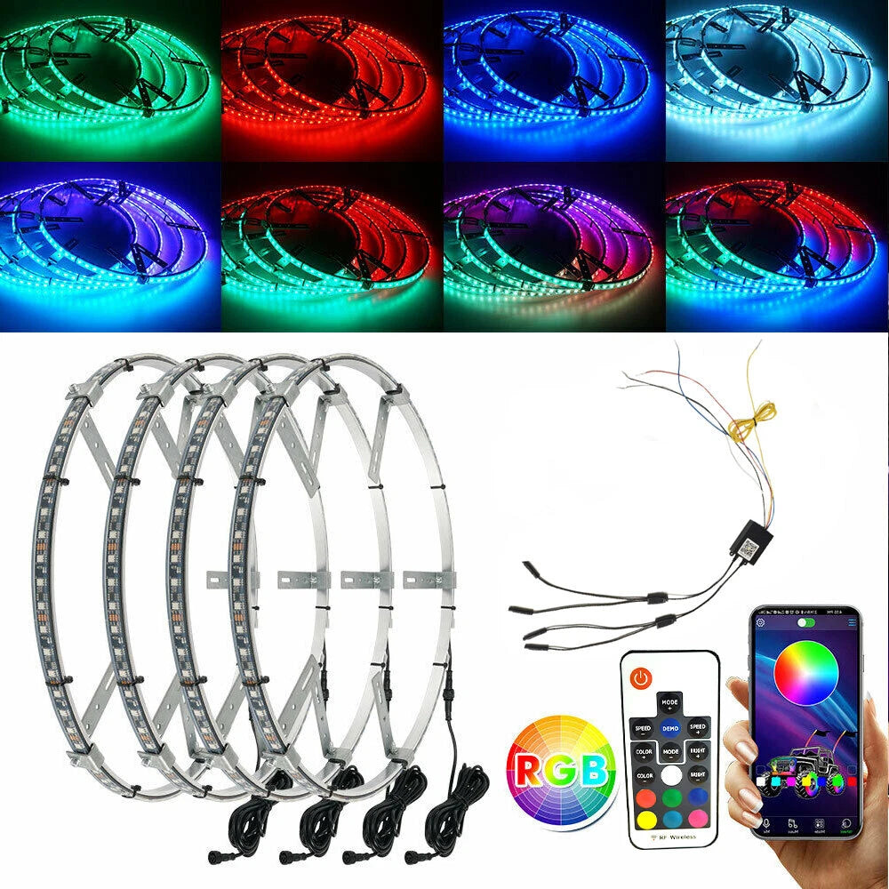 LED Wheel Ring Rim Lights for Universal Vehicles (15.5", RGB, Bluetooth)